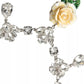 Silver Brass Clear Crystal Roses Pendants Necklace