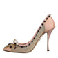 Nude Embellished Mesh Heels Pumps Shoes