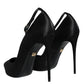 Black Satin Ankle Strap Heels Pumps Shoes