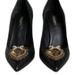 Black Leather Heart DEVOTION Pumps Shoes