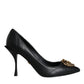 Black Leather Heart DEVOTION Pumps Shoes