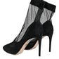 Black Tulle Stretch Ankle Boots Pumps Shoes