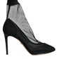 Black Tulle Stretch Ankle Boots Pumps Shoes