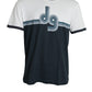 White Blue Cotton Logo Short Sleeve  T-shirt