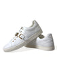 White Leather Gold Buckle Sneakers Shoes