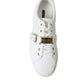 White Leather Gold Buckle Sneakers Shoes