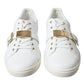White Leather Gold Buckle Sneakers Shoes