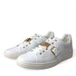 White Leather Gold Buckle Sneakers Shoes