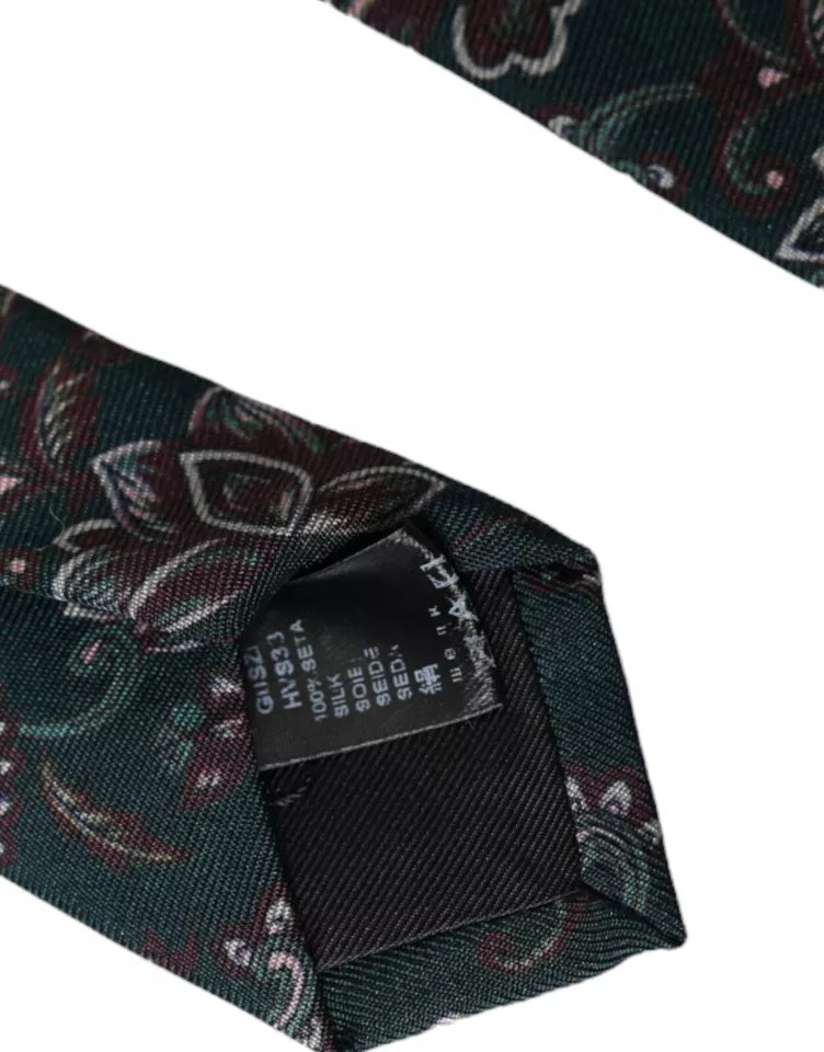 Green Floral Print Silk Adjustable Men Tie