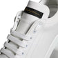 White Black Leather Low Top Sneakers Shoes
