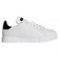 White Black Leather Low Top Sneakers Shoes