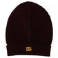 Dark Red Wool Knit Women Logo Beanie Cap Hat