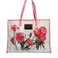 White Canvas Rose Embroidery Women Shopping Tote Bag
