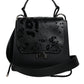 Black Leather Crossbody Strap Top Handle Bag
