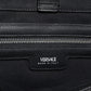 Black Top Handle Canvas Leather Logo Shopping Tote Bag