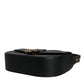 Black Grainy Calf Leather Logo Crossbody Shoulder Bag