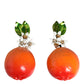 Gold Tone Brass Crystals Orange Lily Clip On Earrings