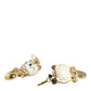 Gold Brass Heart Cat Crystal Pendant Clip Drop Earrings