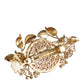 Gold Tone Brass Crystal Floral Hair Clip