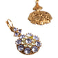 Gold Brass Crystal SICILY Clip Jewelry Dangling Earrings