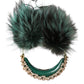 Green Gold Crystal Fur Headset Audio AUX Headphones