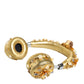 Gold Leather Floral Crystal Angel Headset Headphones