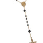 Gold Sterling Silver Black Beaded Rosary Chain Necklace