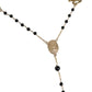 Gold Sterling Silver Black Beaded Rosary Chain Necklace