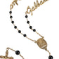Gold Sterling Silver Black Beaded Rosary Chain Necklace