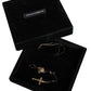 Gold Sterling Silver Black Beaded Rosary Chain Necklace
