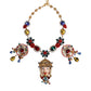 Gold Tone Brass Embellished Ball Chain Statement Necklace
