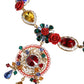 Gold Tone Brass Embellished Ball Chain Statement Necklace