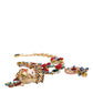 Gold Tone Brass Embellished Ball Chain Statement Necklace