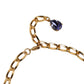 Gold Brass Crystal Purple Pink Pearl Pendants Necklace