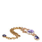 Gold Brass Crystal Purple Pink Pearl Pendants Necklace