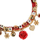 Gold Tone Choker Amore Red Floral Woven Charm Necklace