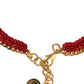 Gold Tone Choker Amore Red Floral Woven Charm Necklace