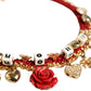 Gold Tone Choker Amore Red Floral Woven Charm Necklace
