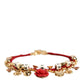 Gold Tone Choker Amore Red Floral Woven Charm Necklace