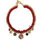 Gold Tone Choker Amore Red Floral Woven Charm Necklace