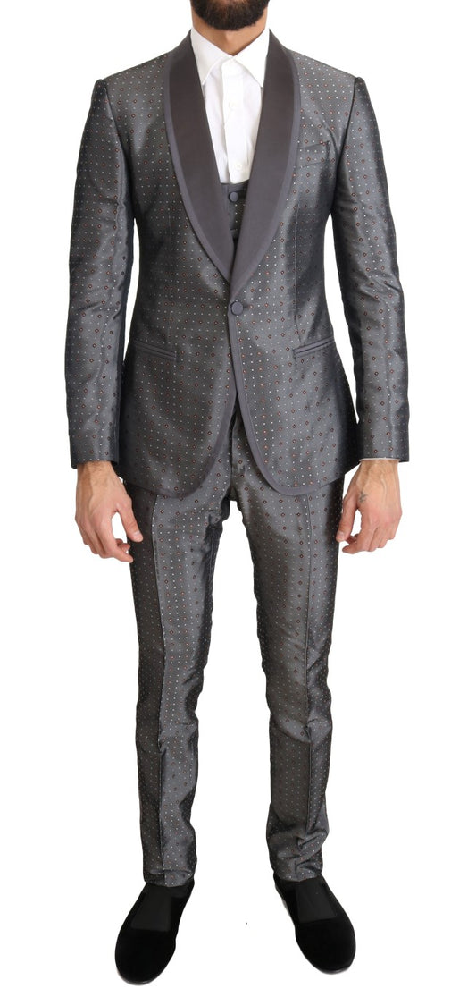 Elegant Silver Baroque Slim Fit 3-Piece Suit