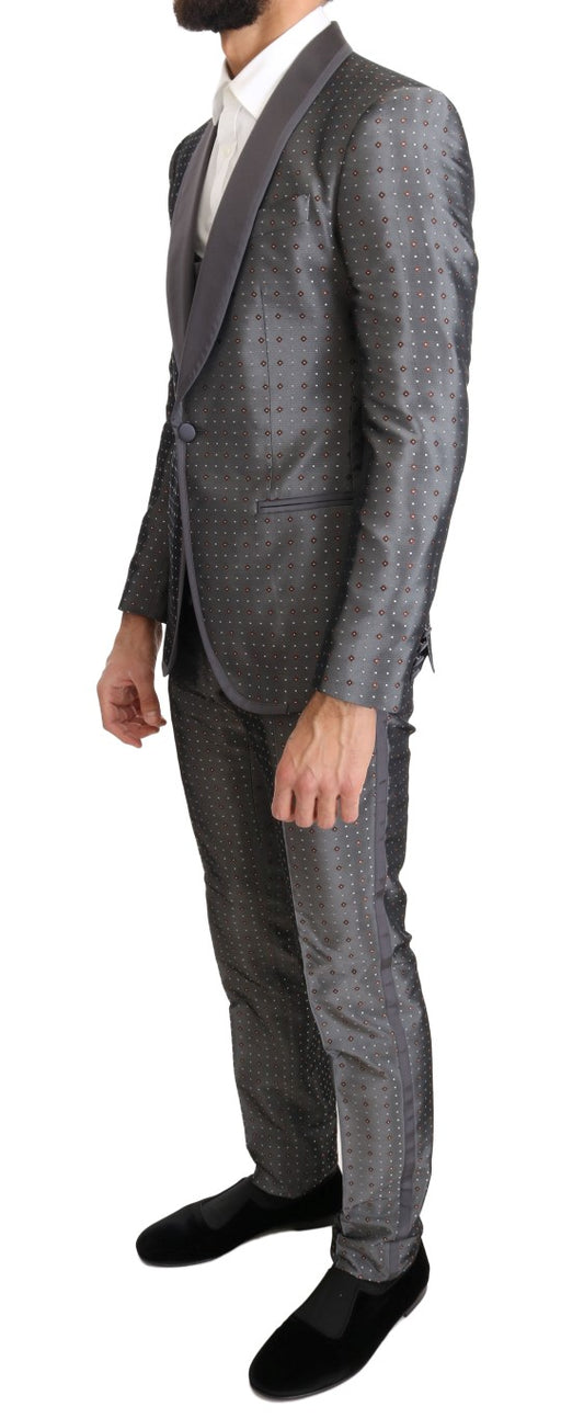 Elegant Silver Baroque Slim Fit 3-Piece Suit
