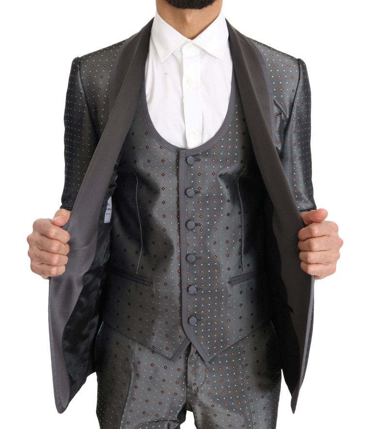Elegant Silver Baroque Slim Fit 3-Piece Suit