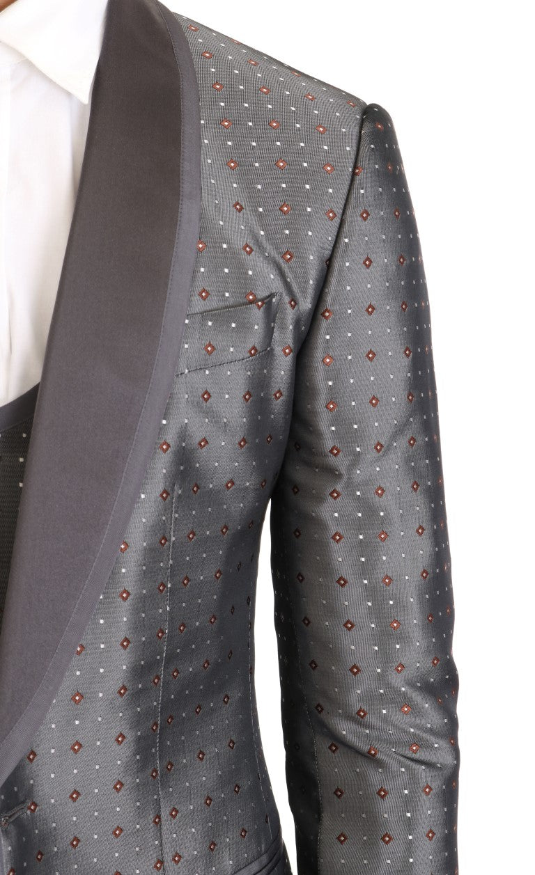 Elegant Silver Baroque Slim Fit 3-Piece Suit
