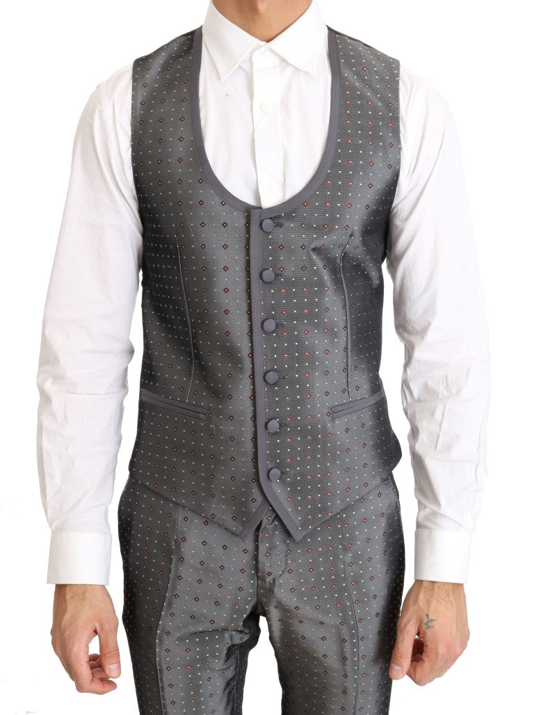 Elegant Silver Baroque Slim Fit 3-Piece Suit
