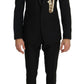 Elegant Black Three-Piece Suit with Saxophone Embroidery