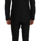 Elegant Black Three-Piece Suit with Saxophone Embroidery