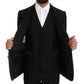 Elegant Black Three-Piece Suit with Saxophone Embroidery