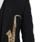 Elegant Black Three-Piece Suit with Saxophone Embroidery