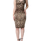 Brown Silk Leopard Print Knee Length Dress